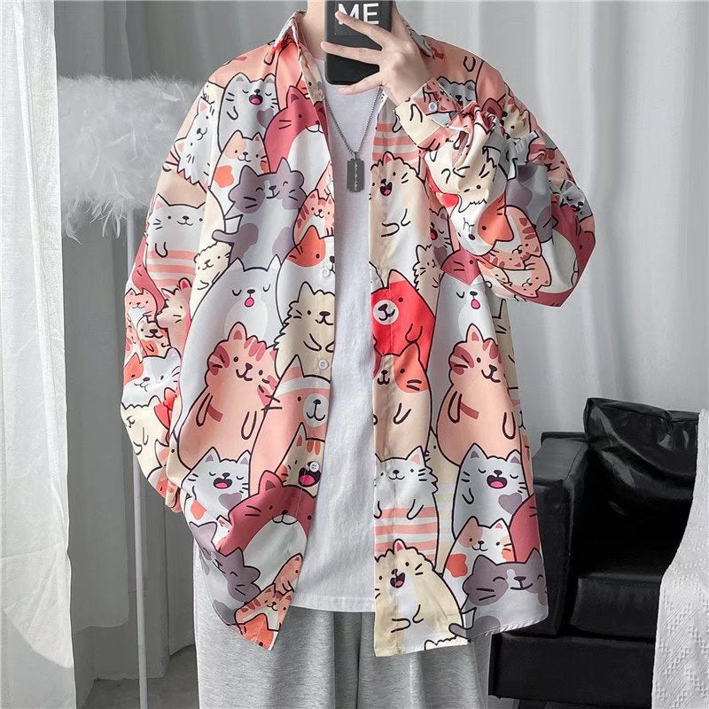 Men's Casual long sleeve shirt - lightweight button-up for spring & autumn.