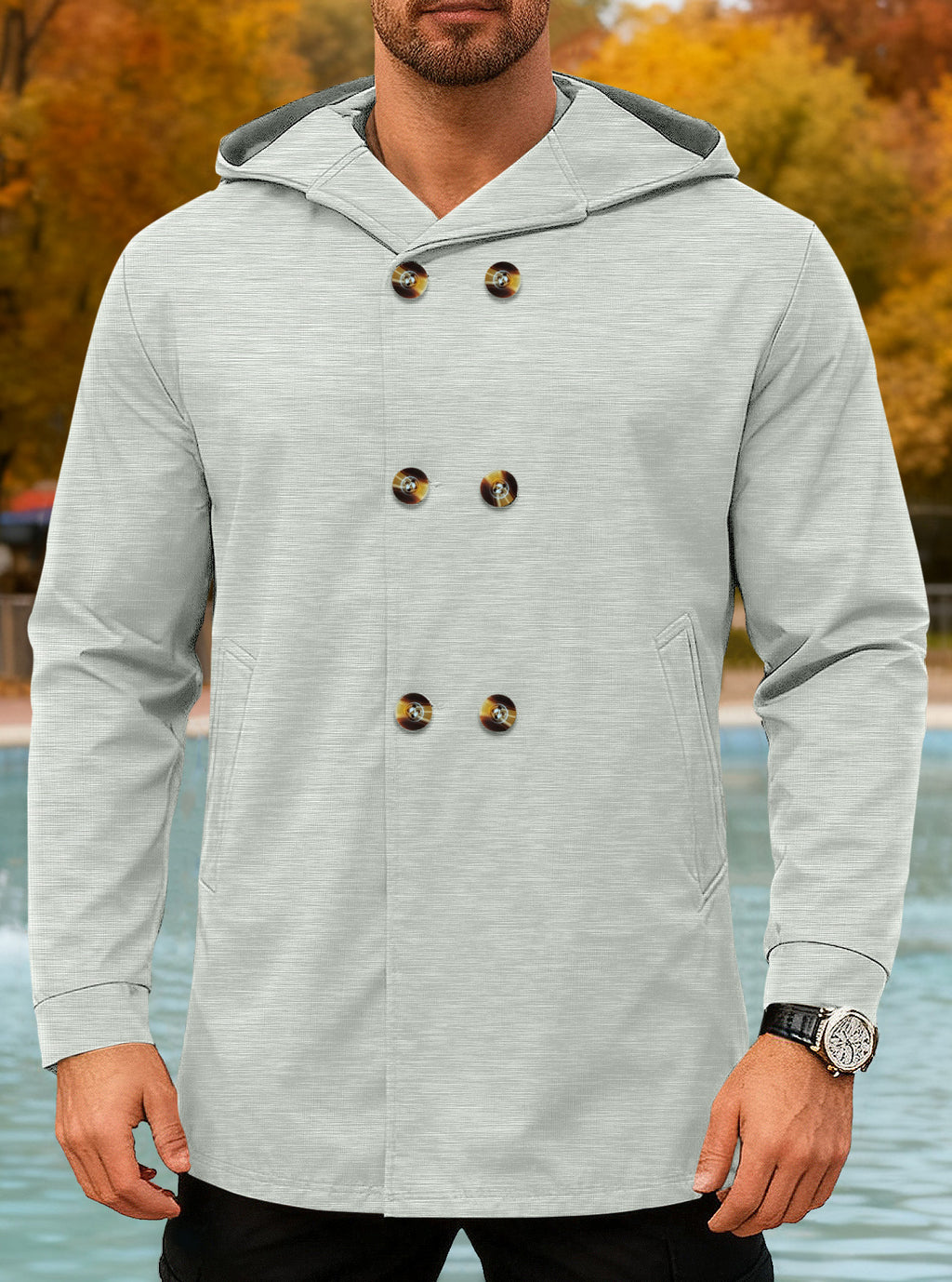 New Cross-Border Amazon Classic Mid-Length Slim-Fit Jacket European and American Foreign Trade Solid Color Casual Hooded Windbreaker for Men