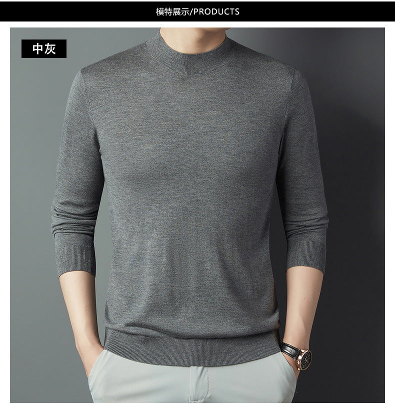2025 New Half-Turtleneck Knit Sweater Long-Sleeve T-Shirt for Men, Spring and Autumn New Wool Sweater, Base Layer Sweater for Dad