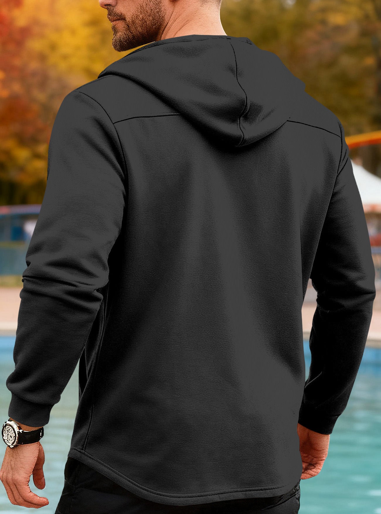 New Cross-Border Amazon Classic Mid-Length Slim-Fit Jacket European and American Foreign Trade Solid Color Casual Hooded Windbreaker for Men