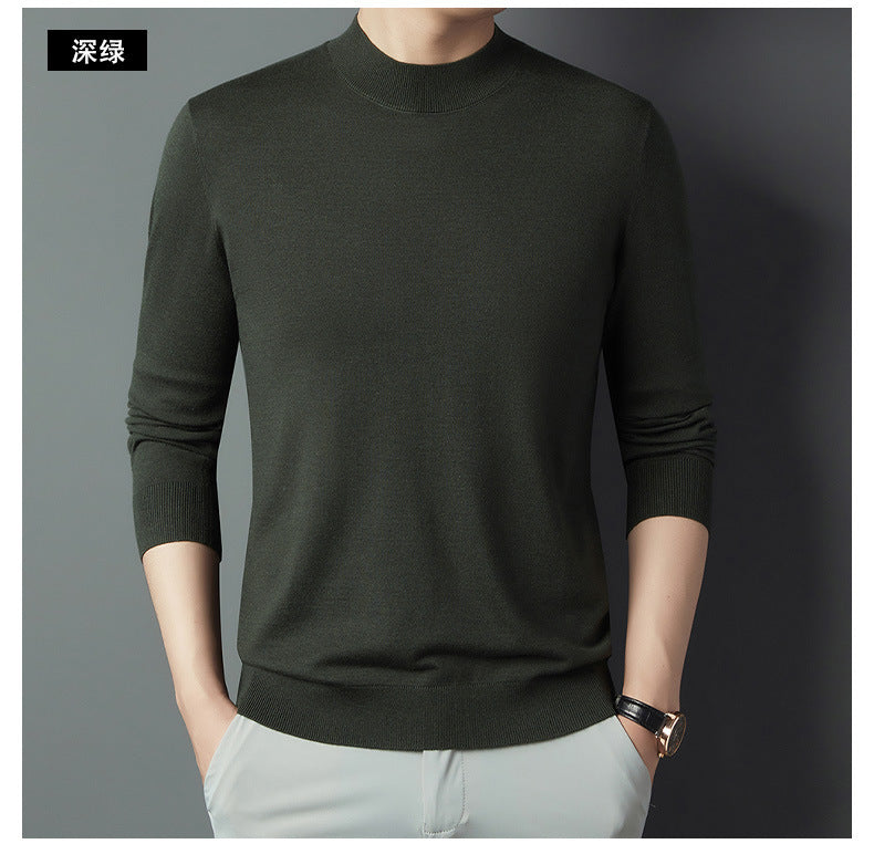 2025 New Half-Turtleneck Knit Sweater Long-Sleeve T-Shirt for Men, Spring and Autumn New Wool Sweater, Base Layer Sweater for Dad