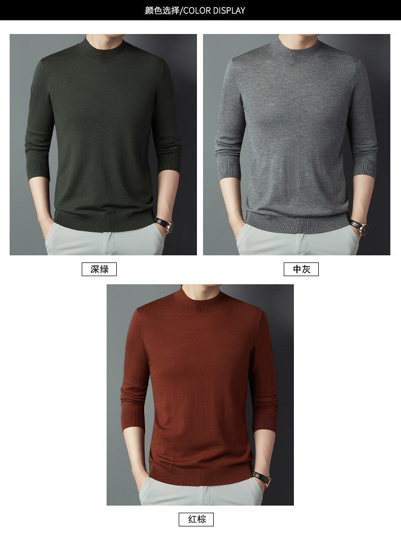 2025 New Half-Turtleneck Knit Sweater Long-Sleeve T-Shirt for Men, Spring and Autumn New Wool Sweater, Base Layer Sweater for Dad