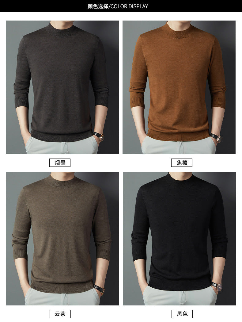 2025 New Half-Turtleneck Knit Sweater Long-Sleeve T-Shirt for Men, Spring and Autumn New Wool Sweater, Base Layer Sweater for Dad