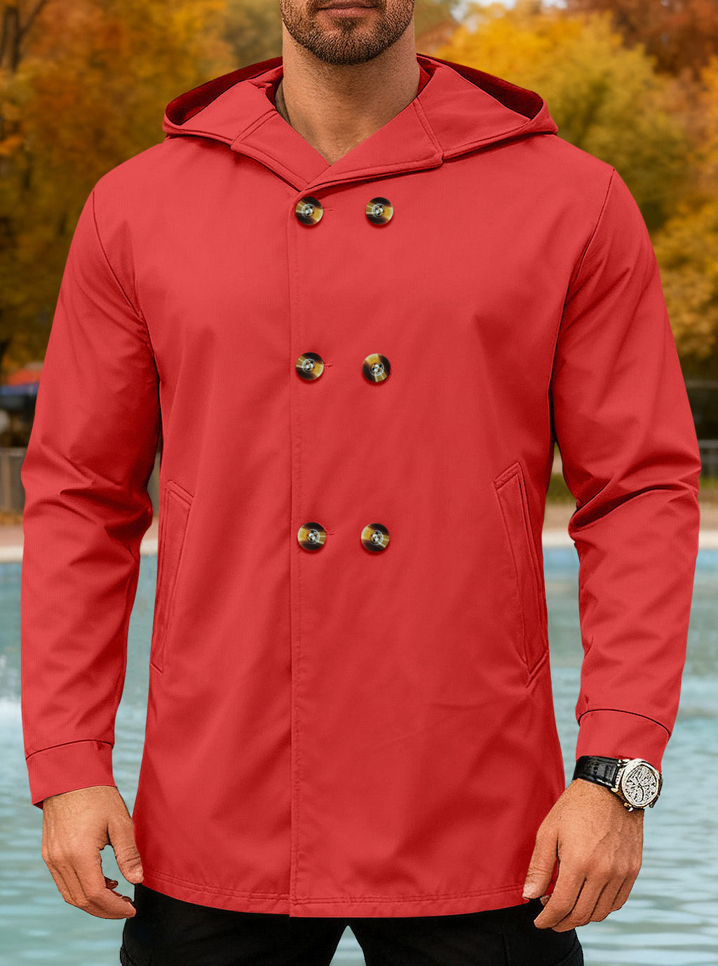 New Cross-Border Amazon Classic Mid-Length Slim-Fit Jacket European and American Foreign Trade Solid Color Casual Hooded Windbreaker for Men