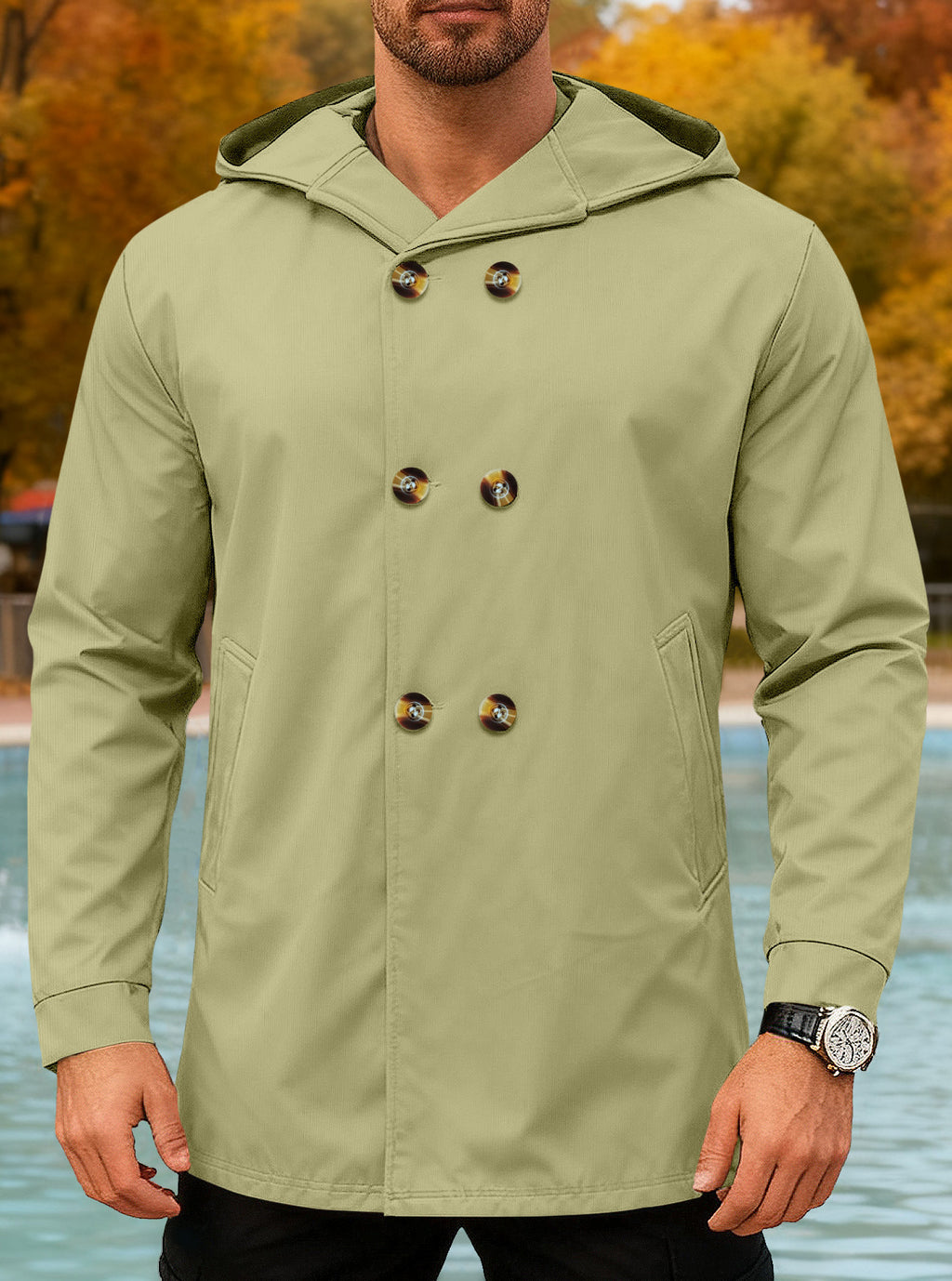 New Cross-Border Amazon Classic Mid-Length Slim-Fit Jacket European and American Foreign Trade Solid Color Casual Hooded Windbreaker for Men