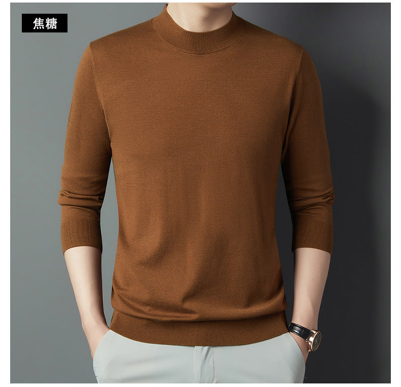 2025 New Half-Turtleneck Knit Sweater Long-Sleeve T-Shirt for Men, Spring and Autumn New Wool Sweater, Base Layer Sweater for Dad