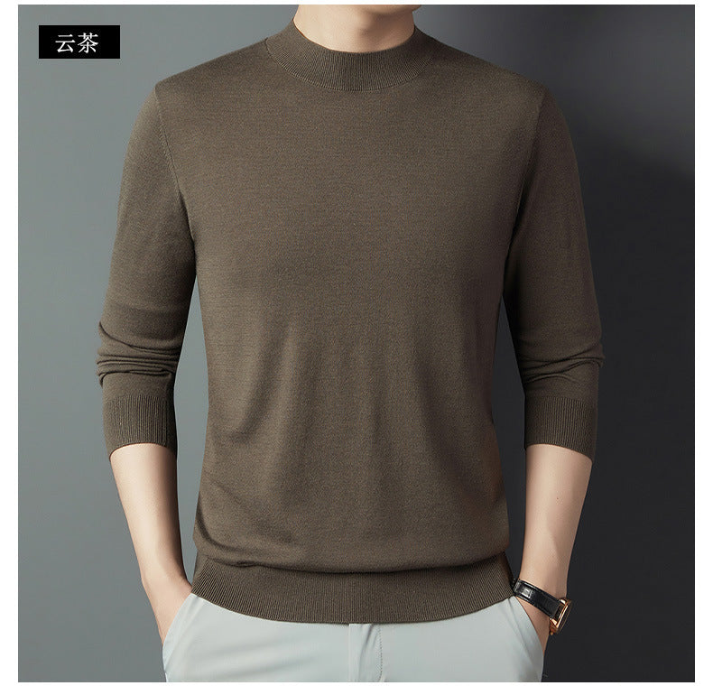 2025 New Half-Turtleneck Knit Sweater Long-Sleeve T-Shirt for Men, Spring and Autumn New Wool Sweater, Base Layer Sweater for Dad