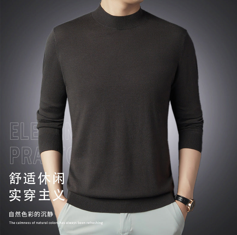 2025 New Half-Turtleneck Knit Sweater Long-Sleeve T-Shirt for Men, Spring and Autumn New Wool Sweater, Base Layer Sweater for Dad
