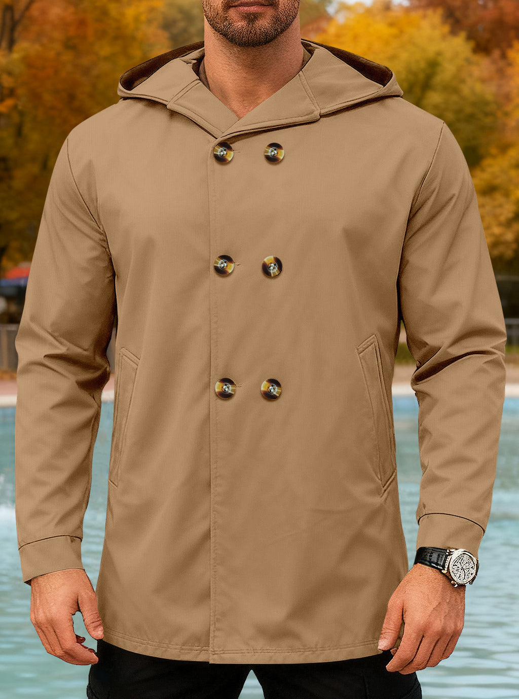 New Cross-Border Amazon Classic Mid-Length Slim-Fit Jacket European and American Foreign Trade Solid Color Casual Hooded Windbreaker for Men
