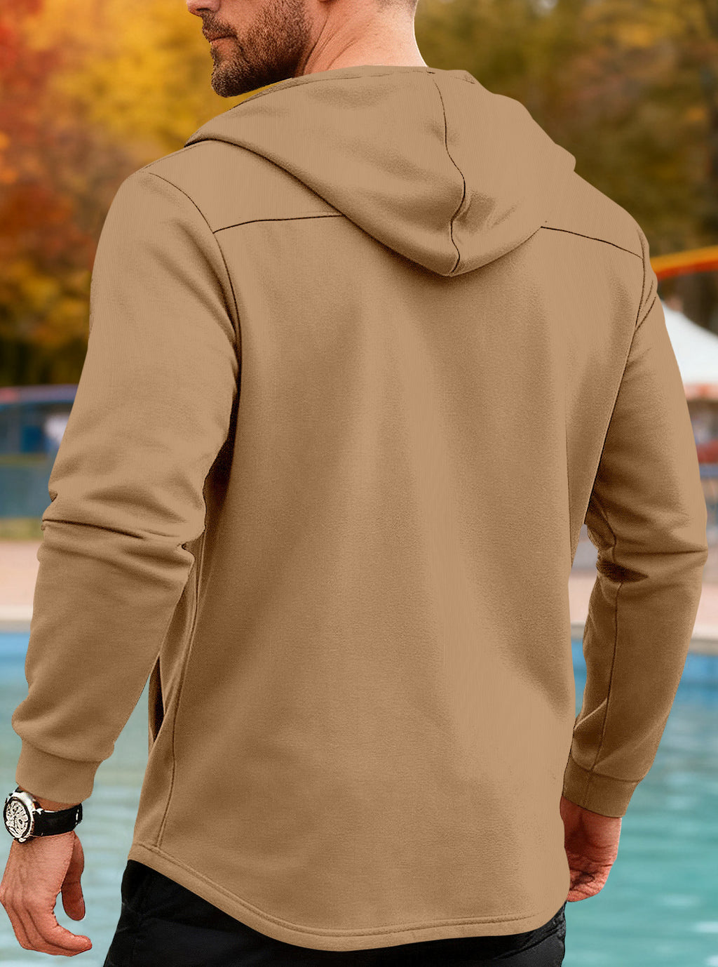 New Cross-Border Amazon Classic Mid-Length Slim-Fit Jacket European and American Foreign Trade Solid Color Casual Hooded Windbreaker for Men