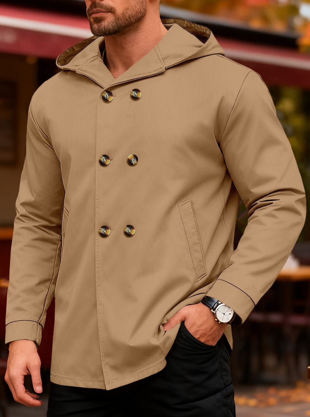 New Cross-Border Amazon Classic Mid-Length Slim-Fit Jacket European and American Foreign Trade Solid Color Casual Hooded Windbreaker for Men