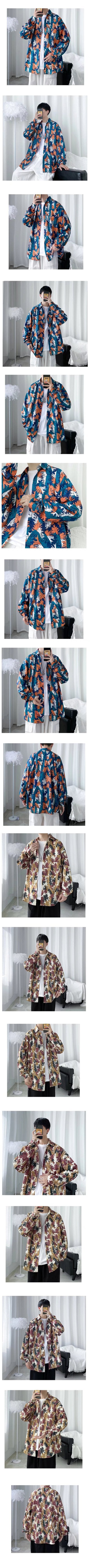 Men's Long-Sleeve Shirt, Spring and Autumn Trendy Ins-Style Floral Shirt, Hong Kong Style, Japanese Retro Loose Fit, Cool and Stylish Jacket