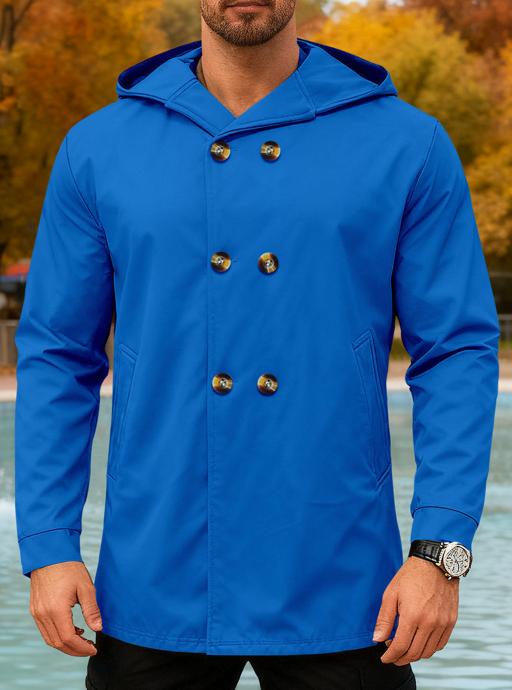 New Cross-Border Amazon Classic Mid-Length Slim-Fit Jacket European and American Foreign Trade Solid Color Casual Hooded Windbreaker for Men