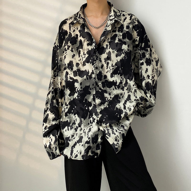 Men's Long-Sleeve Shirt, Spring and Autumn Trendy Ins-Style Floral Shirt, Hong Kong Style, Japanese Retro Loose Fit, Cool and Stylish Jacket